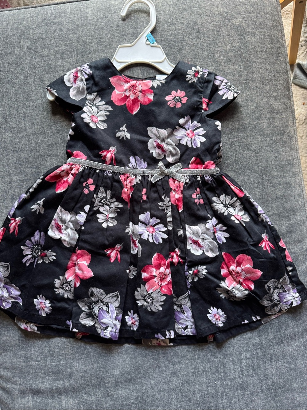 Carter's Black Floral Party Dress with Pink, Purple & Silver Accents